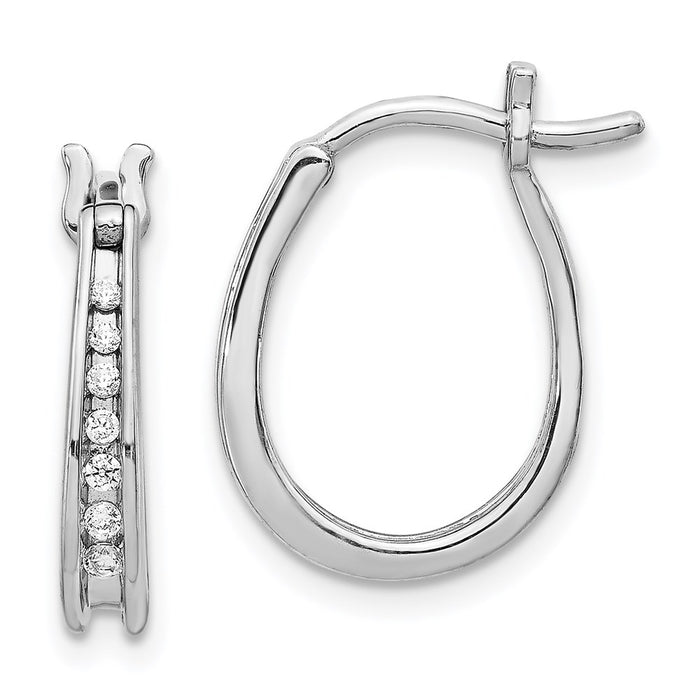 14k White Gold Diamond Oval Hinged Hoop Earrings