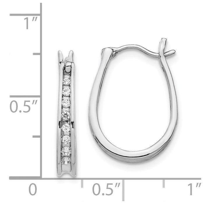 14k White Gold Diamond Oval Hinged Hoop Earrings