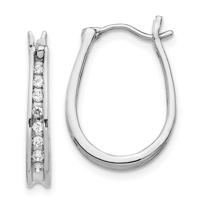 14k White Gold Diamond Oval Hinged Hoop Earrings