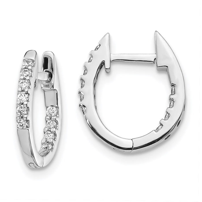 14k White Gold In/Out Diamond Hinged Hoop Earrings