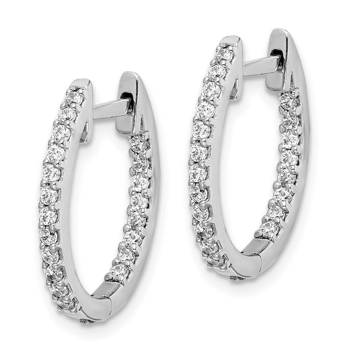 14k White Gold In/Out Diamond Hinged Hoop Earrings