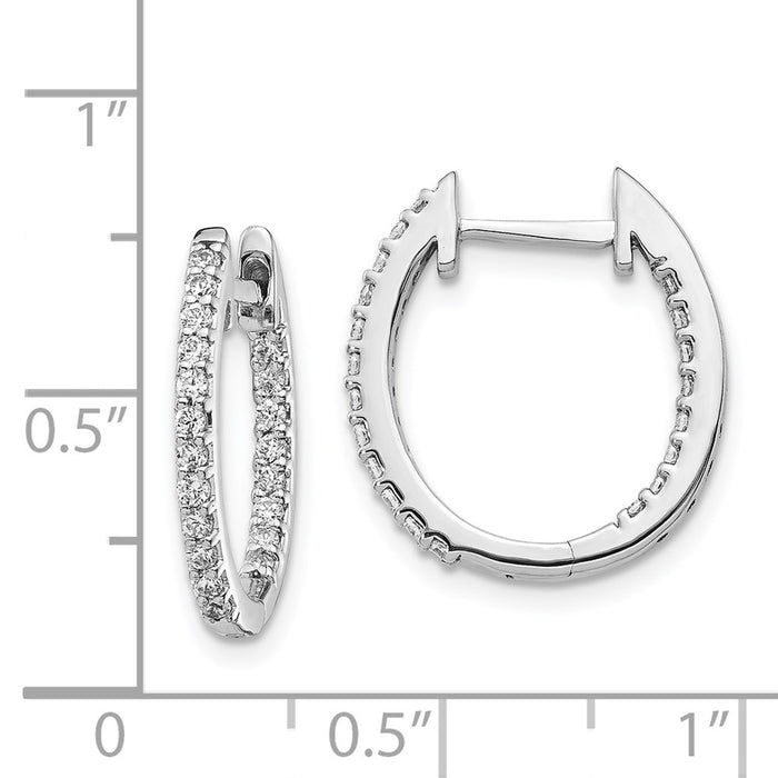 14k White Gold In/Out Diamond Hinged Hoop Earrings