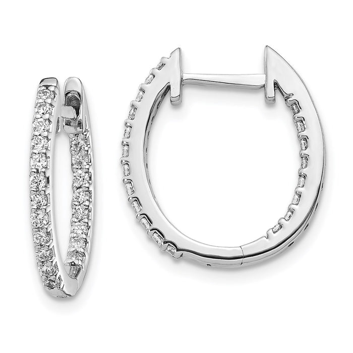 14k White Gold In/Out Diamond Hinged Hoop Earrings