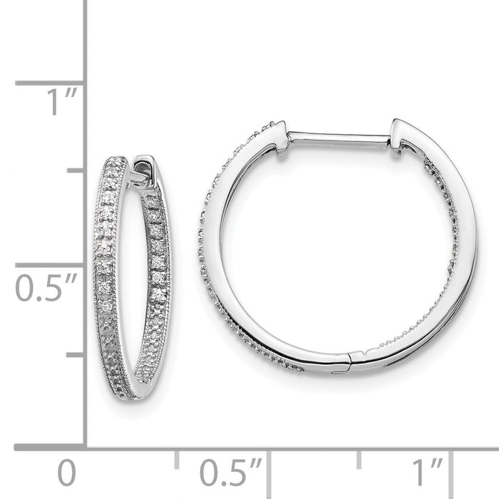 14k White Gold Polished Diamond In/Out Hinged Hoop Earrings