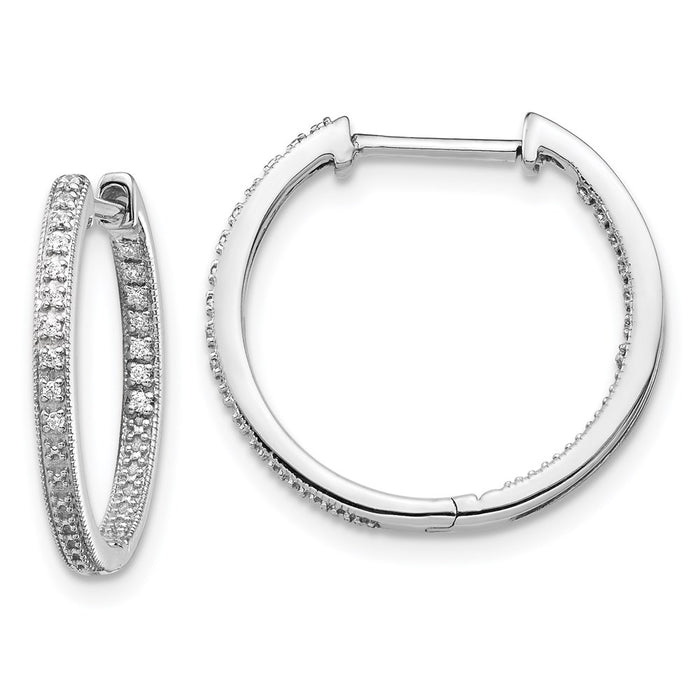 14k White Gold Polished Diamond In/Out Hinged Hoop Earrings