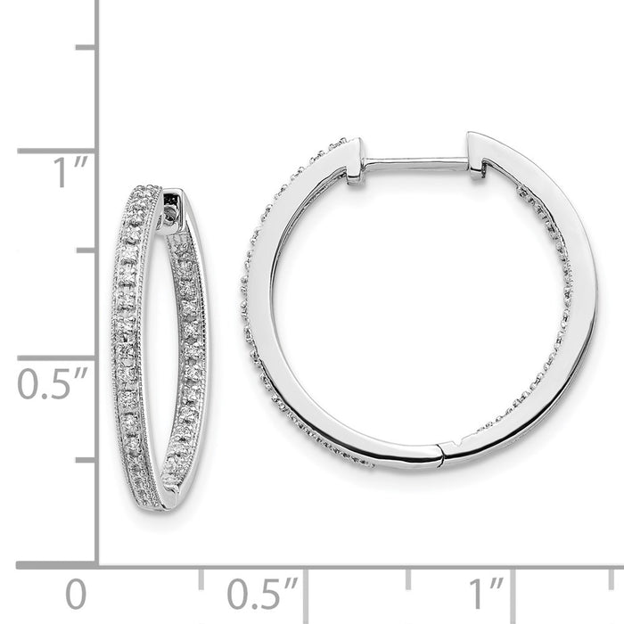 14k White Gold Polished Diamond In/Out Hinged Hoop Earrings