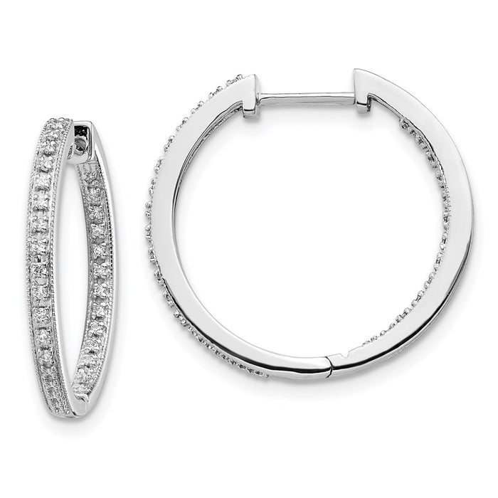 14k White Gold Polished Diamond In/Out Hinged Hoop Earrings