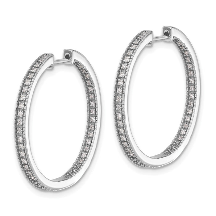 14k White Gold Polished Diamond In/Out Hinged Hoop Earrings