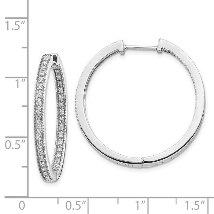 14k White Gold Polished Diamond In/Out Hinged Hoop Earrings