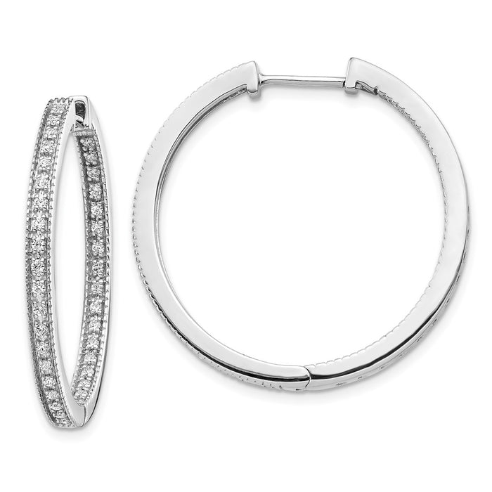 14k White Gold Polished Diamond In/Out Hinged Hoop Earrings