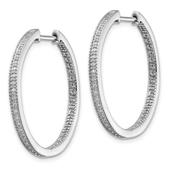 14k White Gold Polished Diamond In/Out Hinged Hoop Earrings