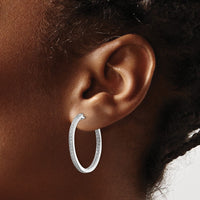 Thumbnail for 14k White Gold Polished Diamond In/Out Hinged Hoop Earrings