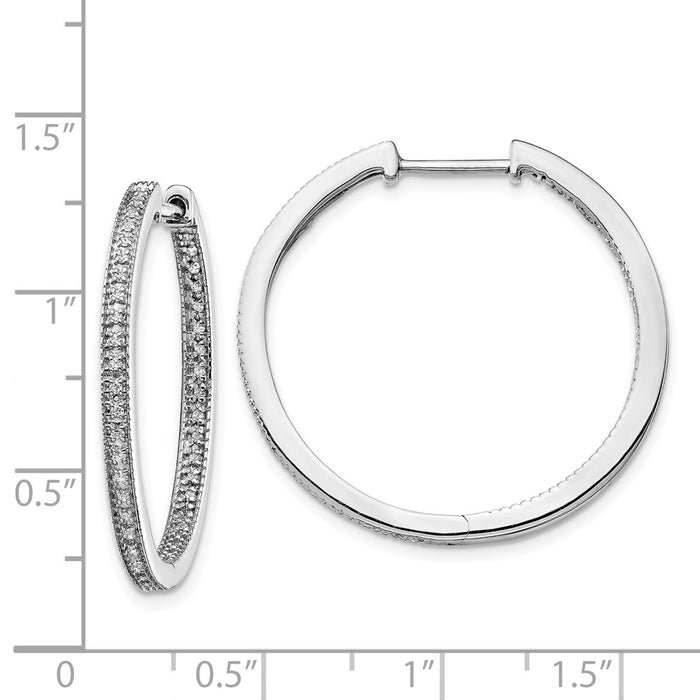 14k White Gold Polished Diamond In/Out Hinged Hoop Earrings