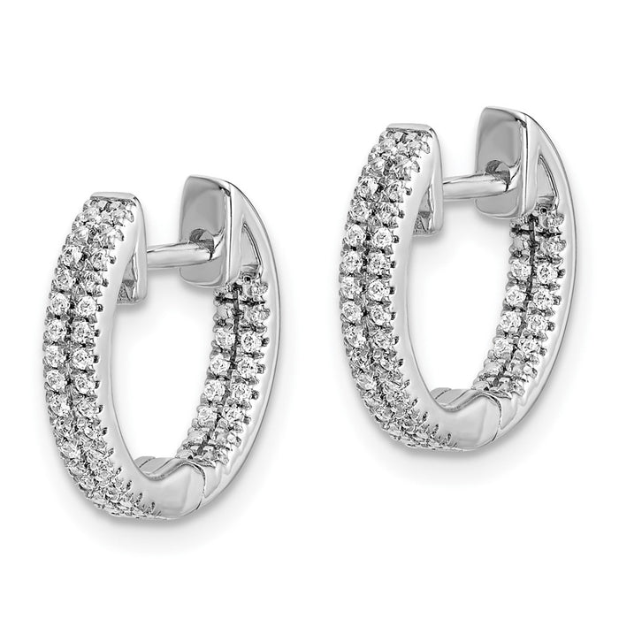 14k White Gold In/Out Diamond Hinged Hoop Earrings