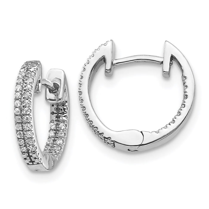 14k White Gold In/Out Diamond Hinged Hoop Earrings