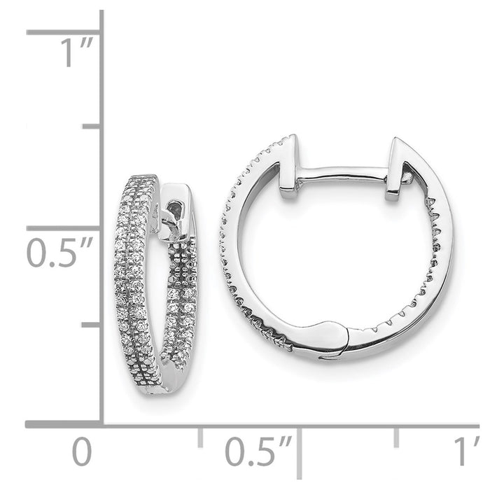 14k White Gold In/Out Diamond Hinged Hoop Earrings