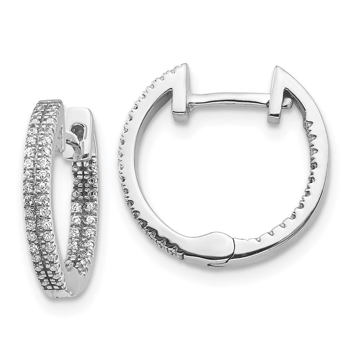 14k White Gold In/Out Diamond Hinged Hoop Earrings