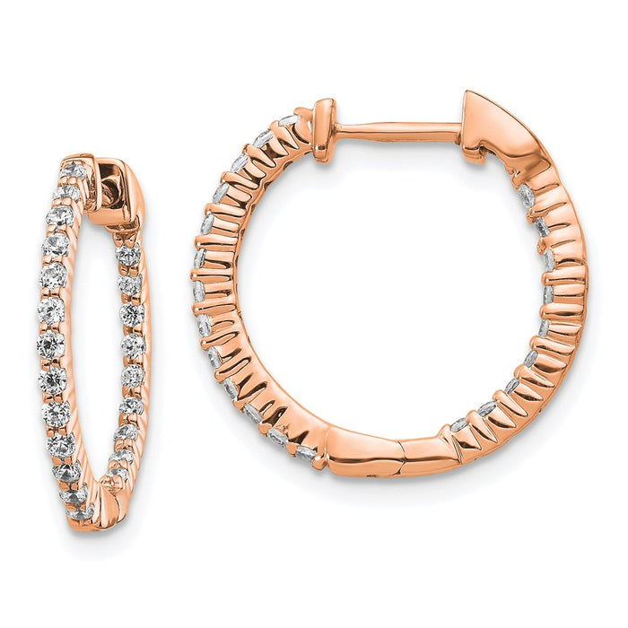 14k Rose Gold Polished Diamond In/Out Hinged Hoop Earrings