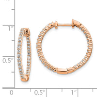 Thumbnail for 14k Rose Gold Polished Diamond In/Out Hinged Hoop Earrings