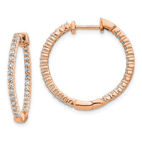 Thumbnail for 14k Rose Gold Polished Diamond In/Out Hinged Hoop Earrings