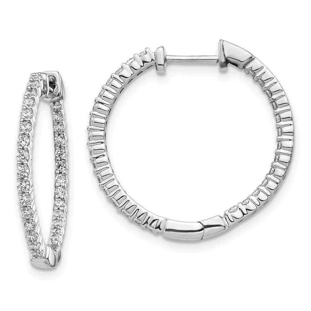 14k Rose Gold Polished Diamond In/Out Hinged Hoop Earrings