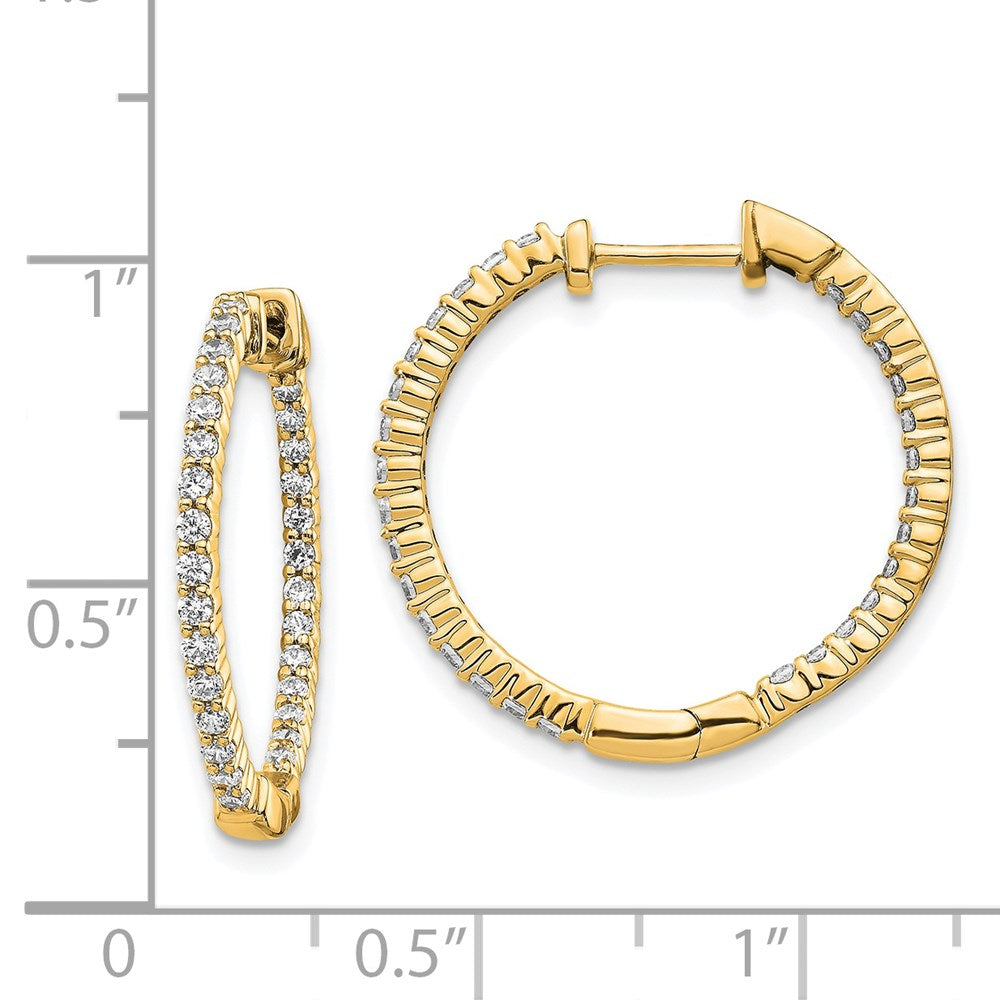 14k Rose Gold Polished Diamond In/Out Hinged Hoop Earrings