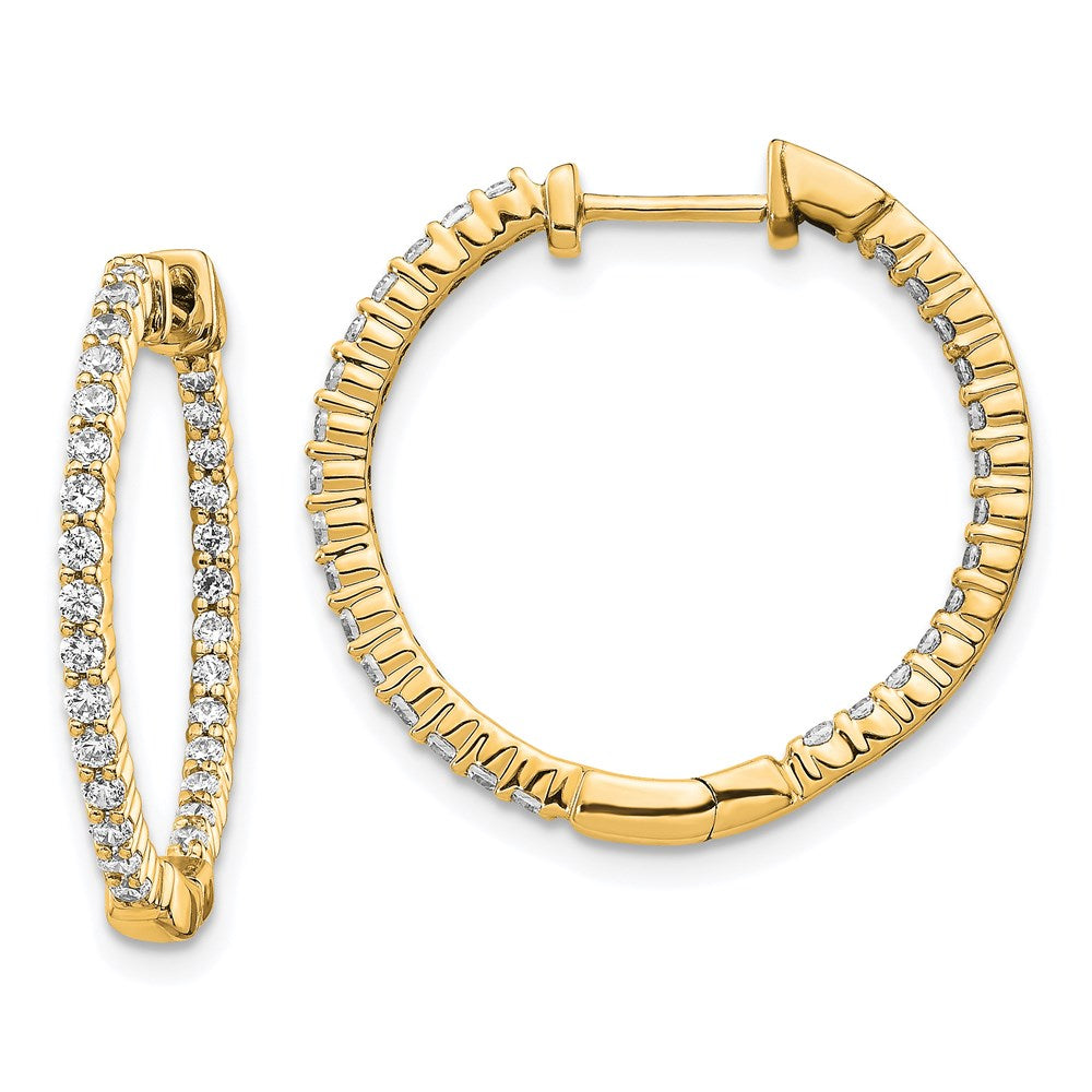 14k Rose Gold Polished Diamond In/Out Hinged Hoop Earrings