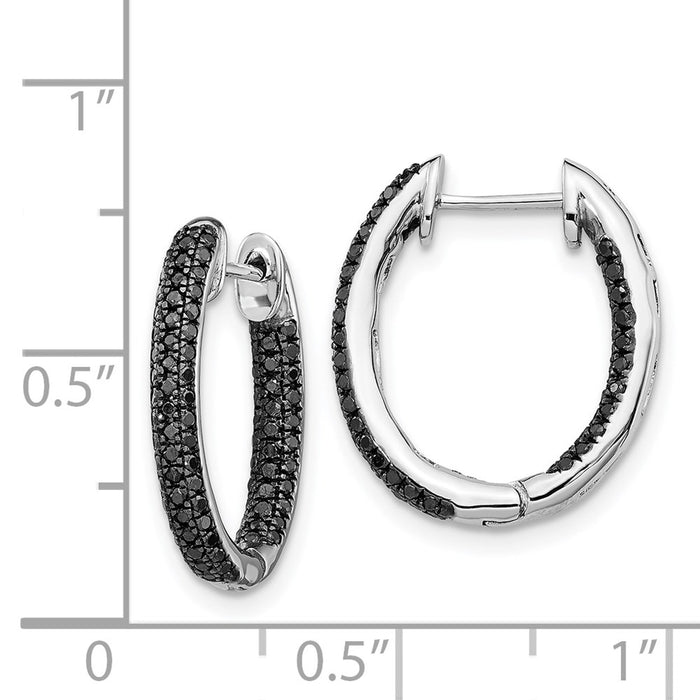 14k White Gold, All Black Diamond In/Out Hoop Earrings