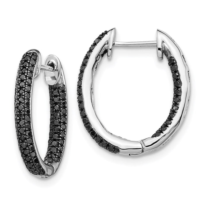 14k White Gold, All Black Diamond In/Out Hoop Earrings