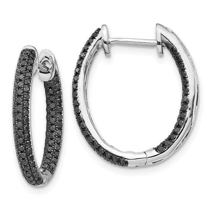 14k White Gold Black Diamond In/Out Hoop Earrings