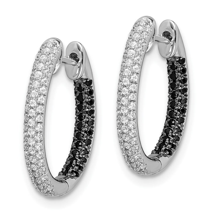 14k White Gold Black and White Diamond In/Out Hoop Earrings