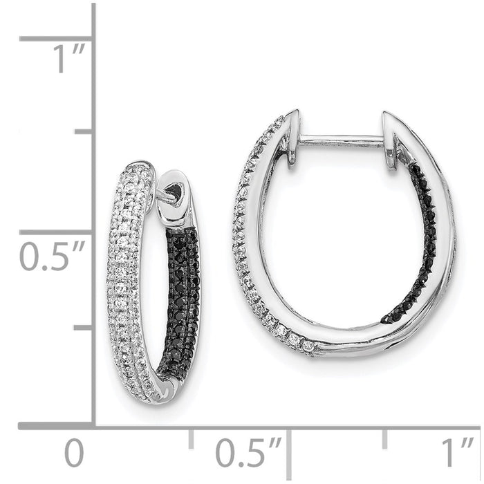 14k White Gold Black and White Diamond In/Out Hoop Earrings