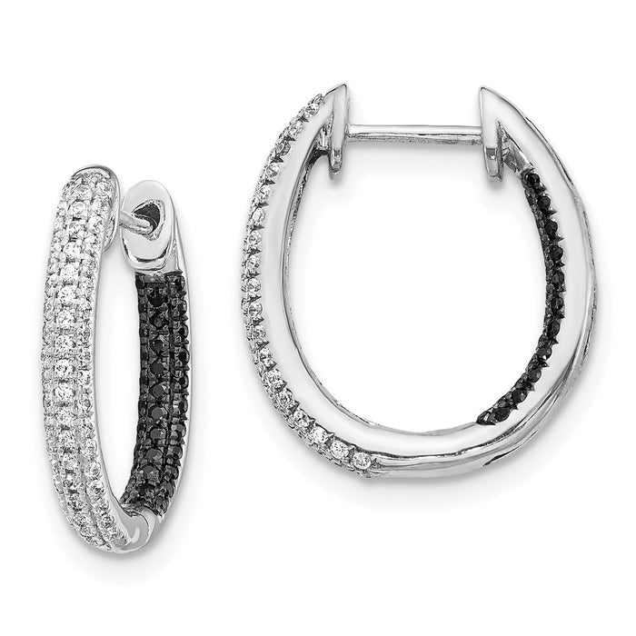 14k White Gold Black and White Diamond In/Out Hoop Earrings