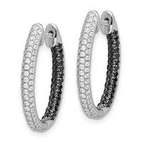 Thumbnail for 14k White Gold Black and White Diamond In/Out Hoop Earrings
