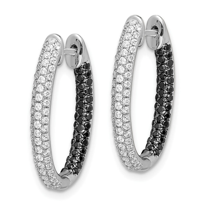 14k White Gold Black and White Diamond In/Out Hoop Earrings