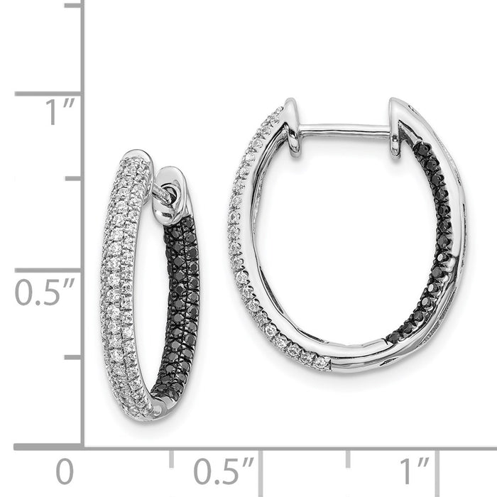 14k White Gold Black and White Diamond In/Out Hoop Earrings