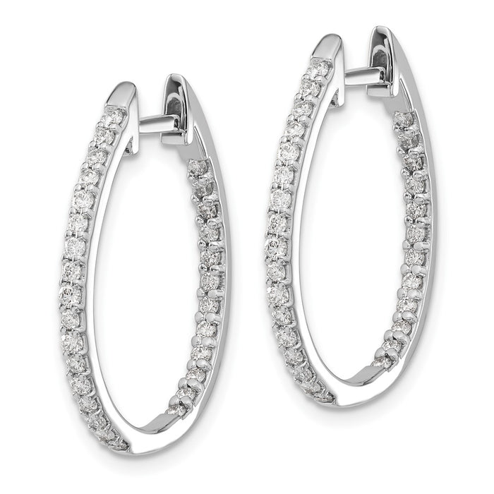 14k White Gold In/Out Diamond Hinged Hoop Earrings