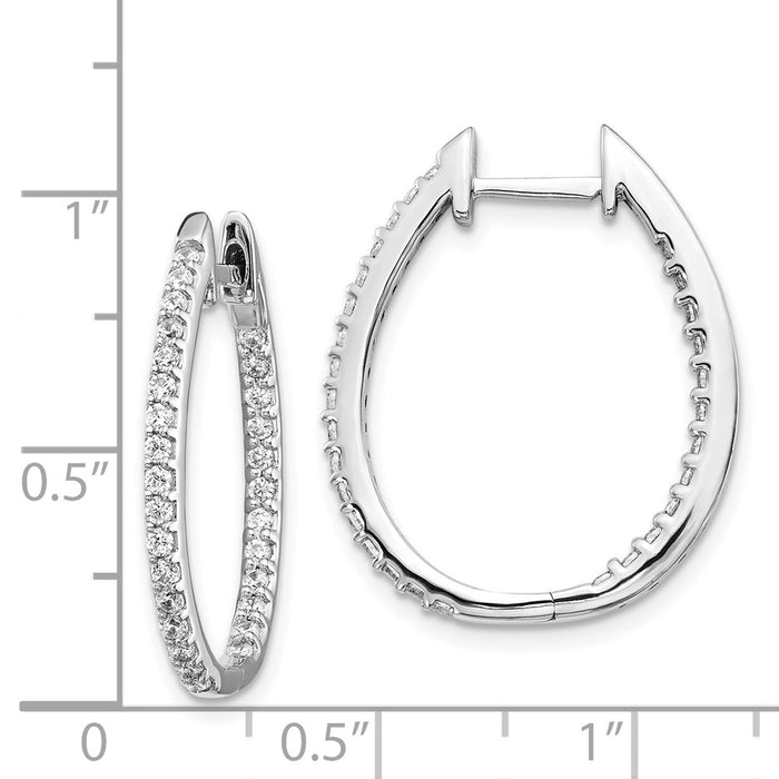 14k White Gold In/Out Diamond Hinged Hoop Earrings