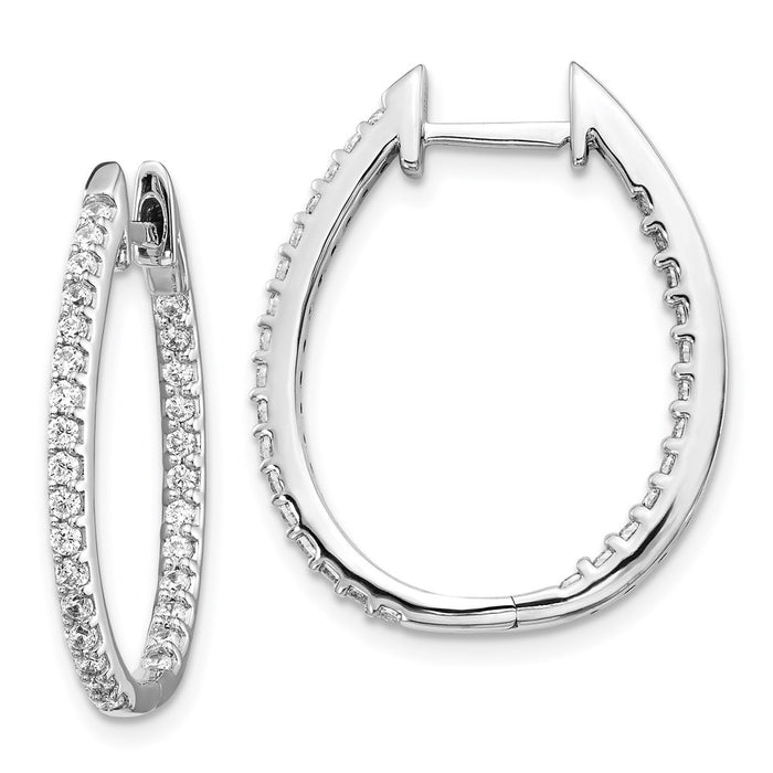 14k White Gold In/Out Diamond Hinged Hoop Earrings