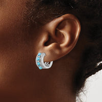 Thumbnail for 14k White Gold Turquoise and White Topaz Hinged Hoop Earrings
