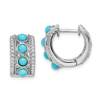 Thumbnail for 14k White Gold Turquoise and White Topaz Hinged Hoop Earrings