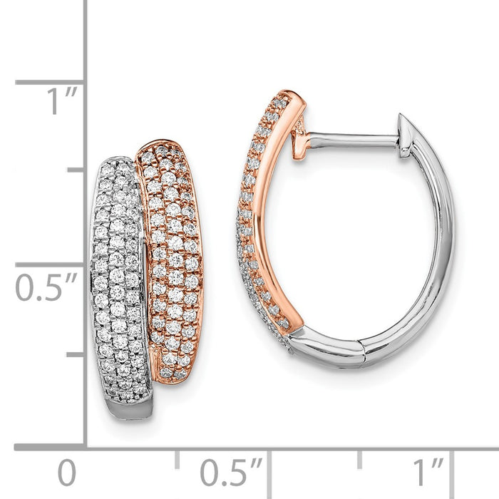 14k Two-tone White & Rose Pave Diamond Hinged Hoop Earrings