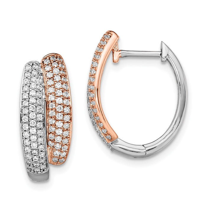 14k Two-tone White & Rose Pave Diamond Hinged Hoop Earrings