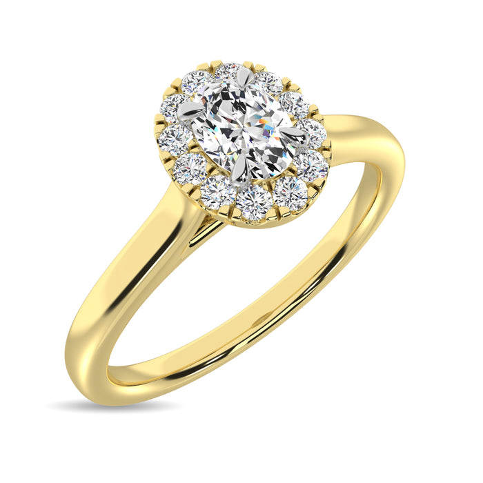 Diamond 3/8 Ct.Tw. Oval Center Halo Engagement Ring in 10K Yellow Gold