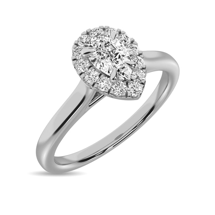 Diamond 3/8 Ct.Tw. Pear Center Halo Engagement Ring in 10K White Gold