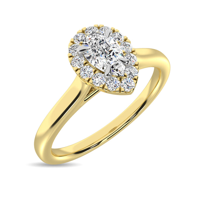 Diamond 3/8 Ct.Tw. Pear Center Halo Engagement Ring in 10K Yellow Gold