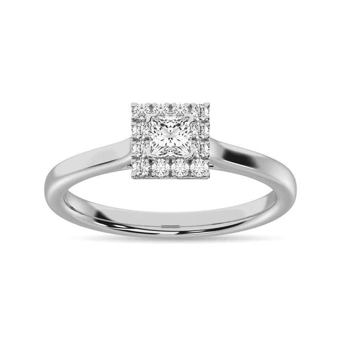 Diamond 3/8 Ct.Tw. Princess Center Halo Engagement Ring in 10K White Gold