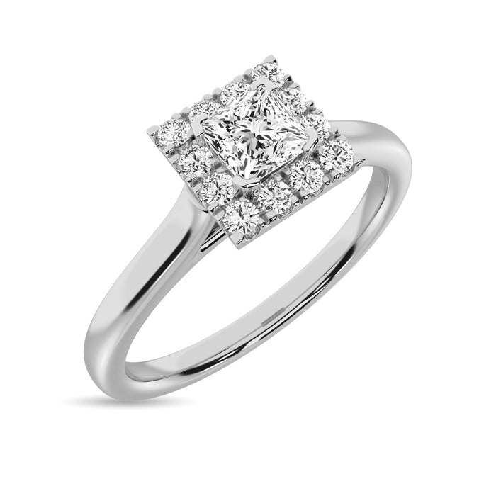 Diamond 3/8 Ct.Tw. Princess Center Halo Engagement Ring in 10K White Gold