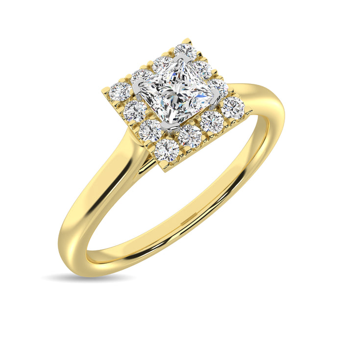 Diamond 3/8 Ct.Tw. Princess Center Halo Engagement Ring in 10K Yellow Gold