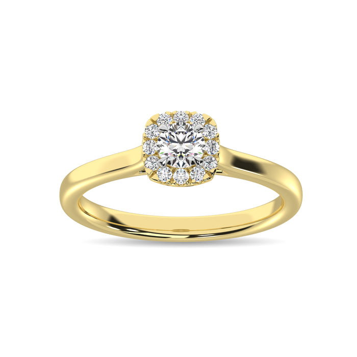 Diamond 3/8 Ct.Tw. Round Cushion Center Halo Engagement Ring in 10K Yellow Gold